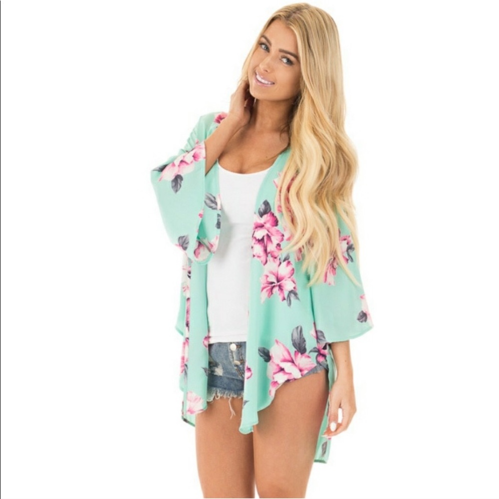 Floral Turquoise Kimono/Cover Up